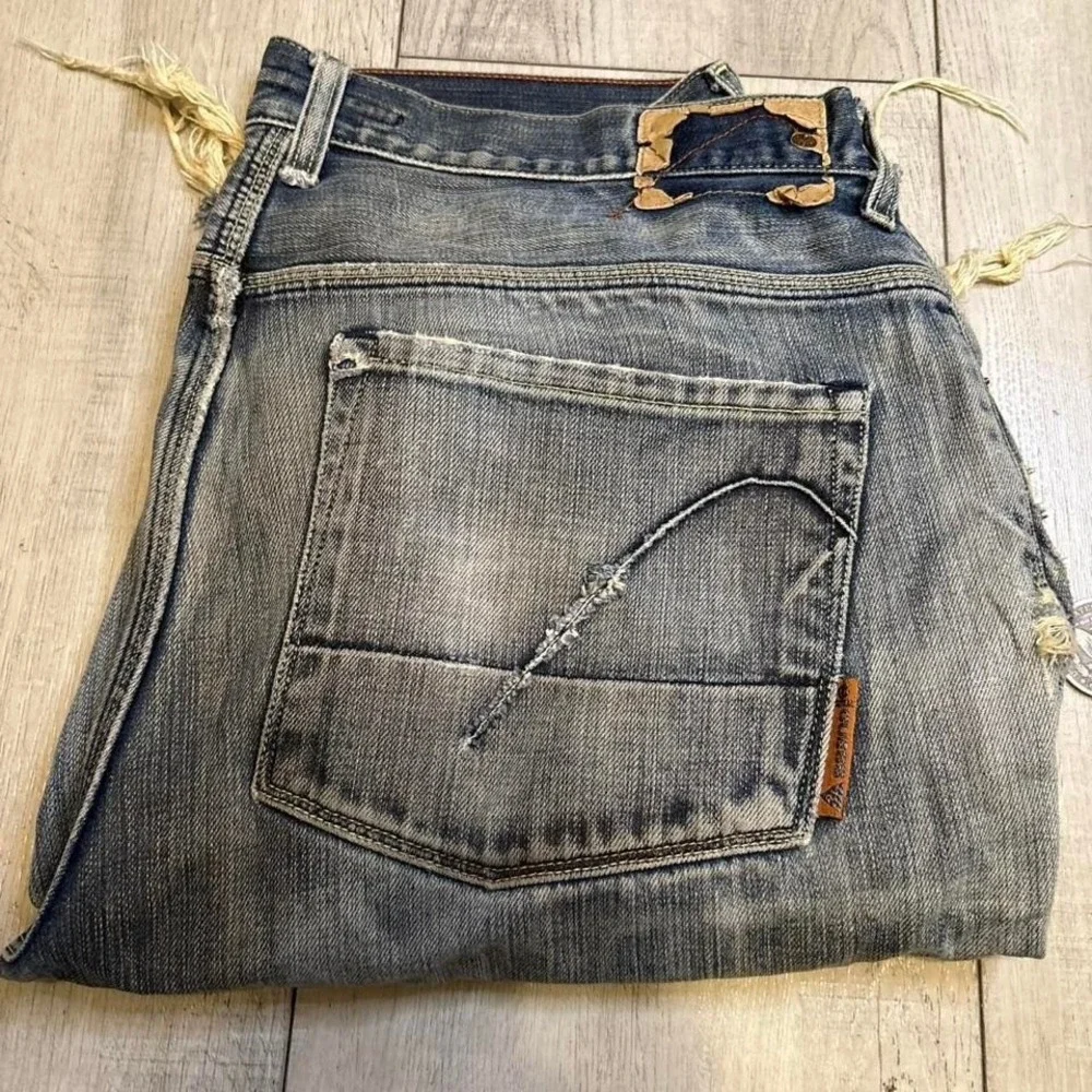 Guess blue‎ distress  denim shorts with orange stitching, Size: W 36 L 32